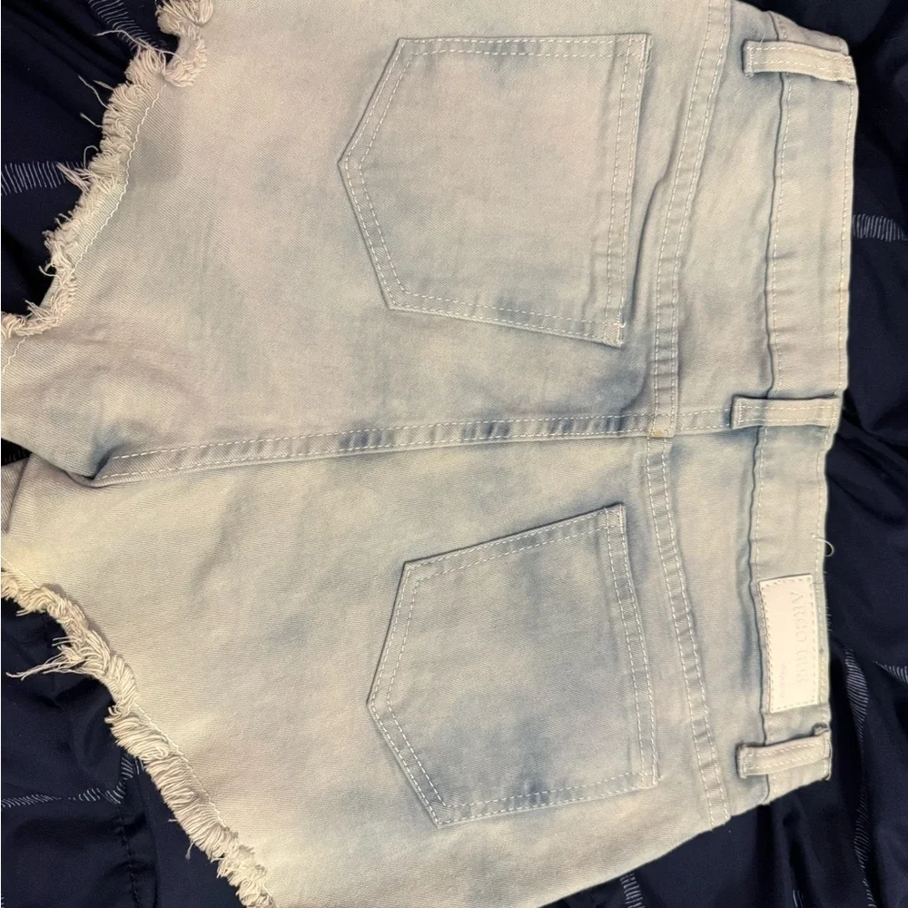 Embroidered Jean Shorts with Fringe Hem